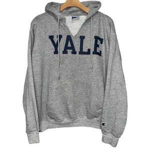 Champion Vintage Uni-Sex Size M Gray Blue Yale University Hoodie Sweatshirt